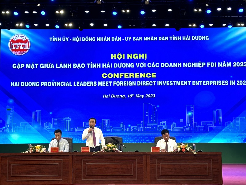 ông Trần Dức Thắng – Bí thư Tỉnh uỷ tỉnh Hải Dương tại Hội nghị gặp mặt giữa lãnh đạo tỉnh Hải Dương và các doanh nghiệp FDI năm 2023