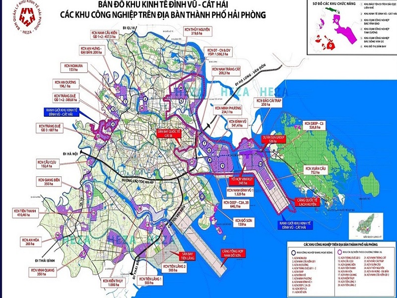 Bản đồ KKT Đình Vũ - Cát Hải và các KCN trên địa bàn Thành phố Hải Phòng