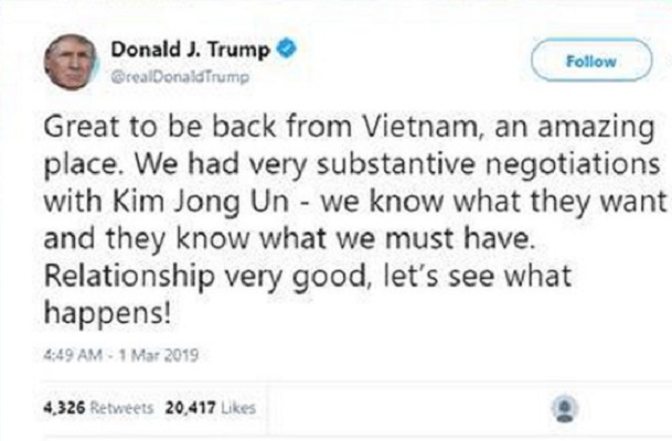 dòng trạng thái của ông về Việt Nam.