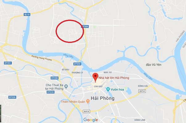 Dự án (khoanh tròn đỏ) nằm giáp Khu đô thị mới Bắc sông Cấm và Trung tâm hành chính thành phố Hải Phòng sắp tới