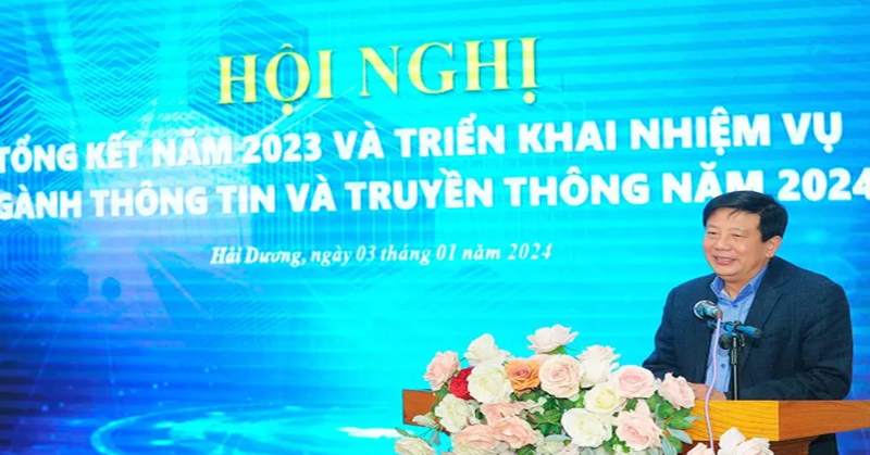 ông Nguyễn Quang Phúc - Trưởng Ban Tuyên giáo Tỉnh ủy Hải Dương tại hội nghị tổng kết năm 2023 và triển khai nhiệm vụ năm 2024 của ngành thông tin và truyền thông tỉnh Hải Dương.