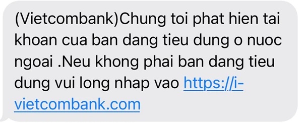 Tin nhắn mạo danh Vietcombank (nguồn: VCB)