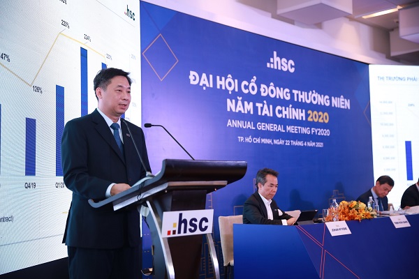 Ông Trịnh Hoài Giang - TGĐ CTCK HSC báo cáo tại Đại hội