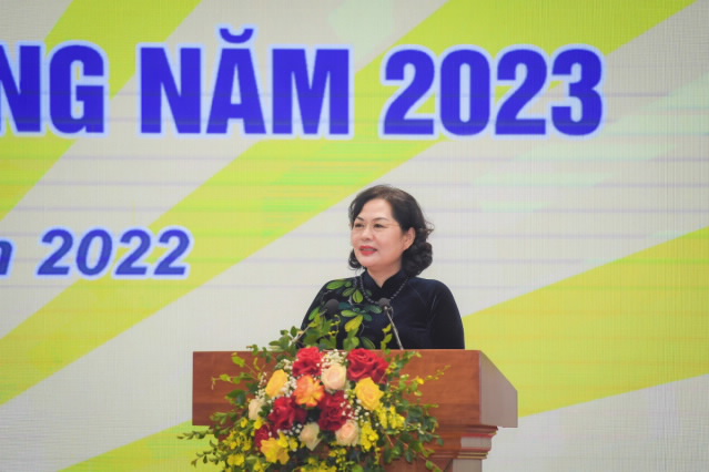 Thống đốc NHNN Nguyễn Thị Hồng phát biểu tại Hội nghị. Ảnh: ĐK-SBV