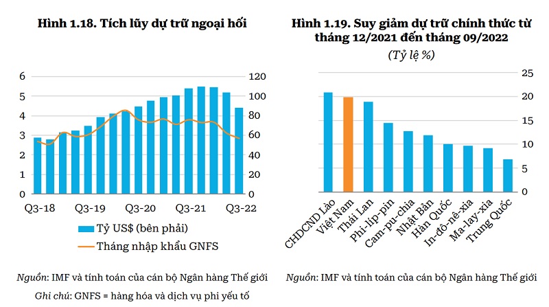 Theo đánh giá của World Bank, dự trữ ngoại hối của Việt Nam năm 2022 suy giảm 20%, là mức lớn nhất khu vực Đông Nam Á. Nhưng NHNN Việt Nam đã áp dụng các biện pháp nâng cao độ linh hoạt của tỷ giá 