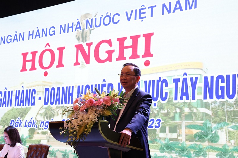Phó Thống đốc NHNN Đào Minh Tú phát biểu tại CTD trên địa bàn các tỉnh Đắk Lắk, Đắk Nông, Lâm Đồng, Gia Lai và Kon Tum.
