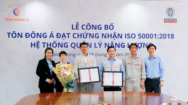 Tôn Đông Á đạt chứng nhận ISO 50001:2018 - Hệ thống quản lý năng lượng theo tiêu chuẩn quốc tế