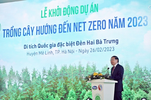 Thứ trưởng Bộ Tài nguyên &Môi trường Lê Công Thành phát biểu khởi động dự án trồng cây hướng đến Net Zero.