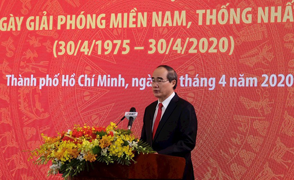 Bí thư Thành ủy TP. HCM Nguyễn Thiện Nhân phát biểu tại Lễ kỷ niệm.