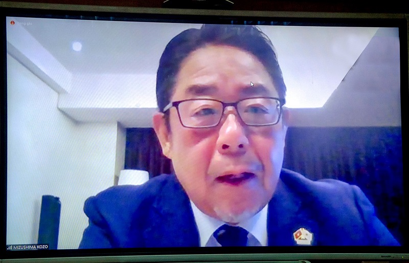 Ông Mizushima Kozo, Chủ tịch Hiệp hội DN Nhật Bản khu vực phía Nam thông tin về các khó khăn, vướng mắc của các DN, nhà đầu tư Nhật Bản do dịch COVID-19. Ảnh chụp qua màn hình.