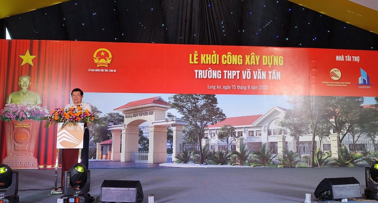 Nguyễn Chủ tịch nước Trương Tấn Sang phát biểu tại lễ khởi công xây dựng trường.