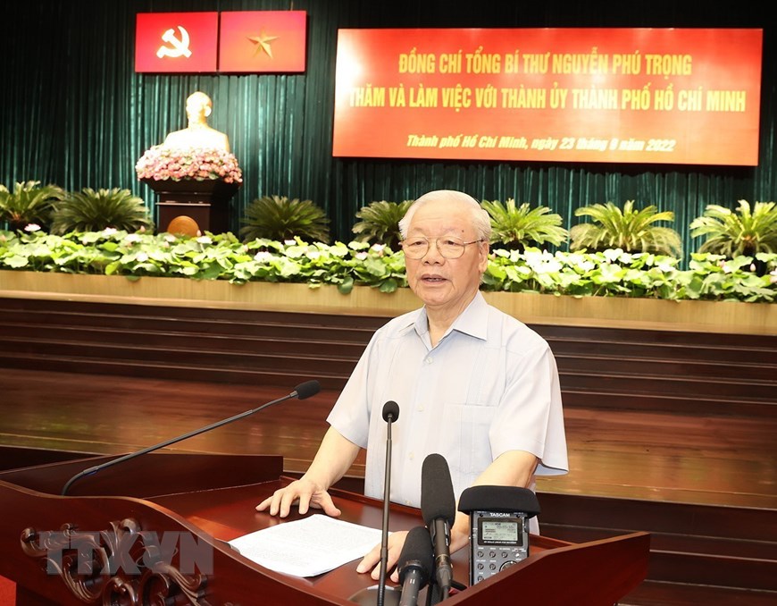 Tổng Bí thư Nguyễn Phú Trọng phát biểu tại buổi làm việc - Ảnh: TTXVN.