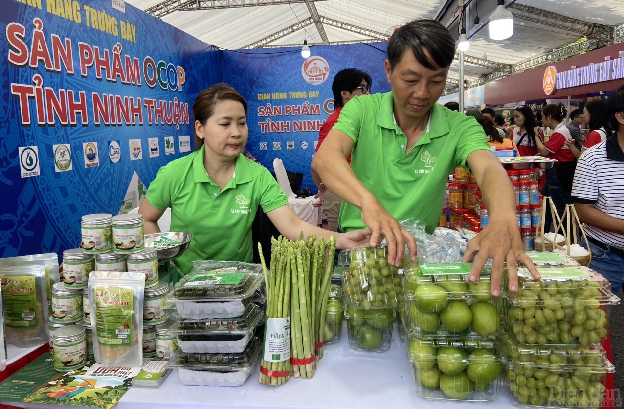 Gian hàng của tỉnh Ninh Thuận với các sản phẩm OCOP đặc trưng là táo và nho Ninh Thuận.