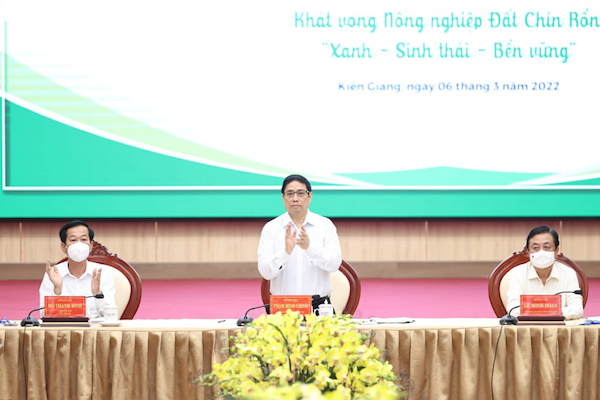 ngày 6/3/2022, tại tỉnh Kiên Giang, Thủ tướng Chính phủ Phạm Minh Chính dự, chủ trì “Hội nghị thúc đẩy phát triển nông nghiệp Đồng bằng Sông Cửu Long thích ứng với biến đổi khí hậu”