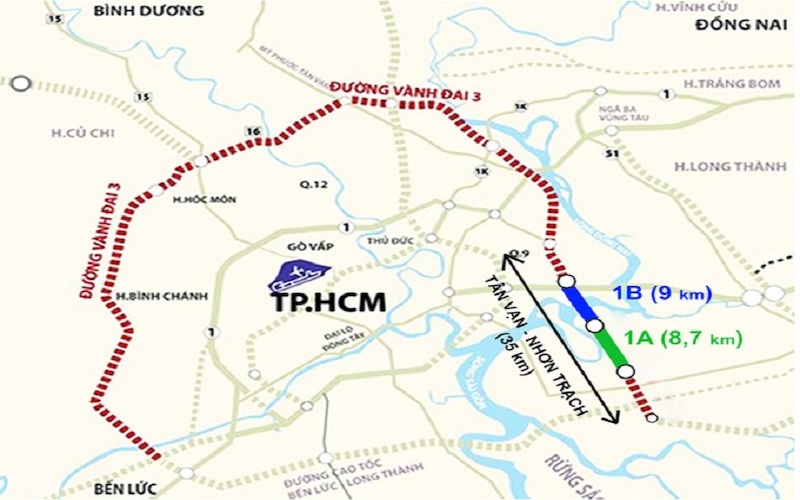 Dự án đường vành đai 3 TP.HCM, có tổng chiều dài khoảng 76,34 km, đi qua địa phận Thành phố Hồ Chí Minh và 03 tỉnh Đồng Nai, Bình Dương, Long An, được chia thành 08 dự án thành phần vận hành độc lập