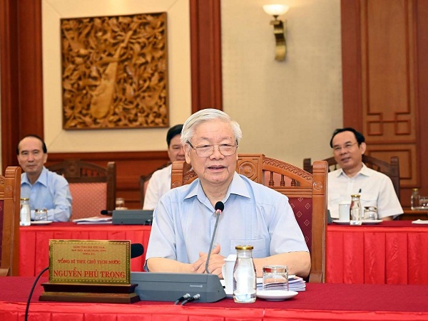 Tổng Bí thư, Chủ tịch nước Nguyễn Phú Trọng nhấn mạnh khi cùng tập thể Bộ Chính trị làm việc với Ban Thường vụ Thành ủy Hà Nội. (Nguồn ảnh: Báo Nhân dân)
