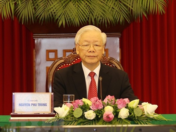 Tổng Bí thư Nguyễn Phú Trọng phát biểu tại Hội nghị thượng đỉnh giữa Đảng Cộng sản Trung Quốc với các chính đảng trên thế giới. Ảnh:TTXVN