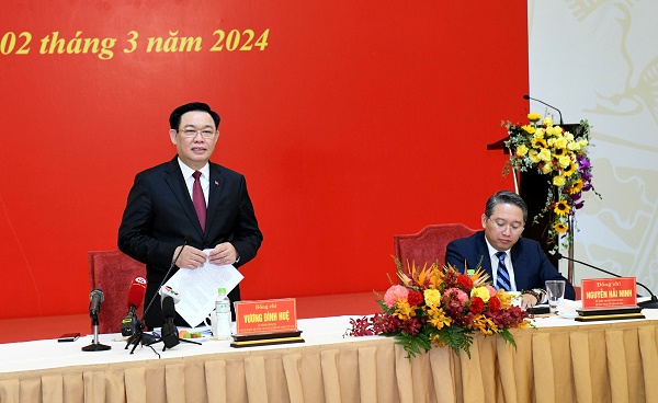 Chủ tịch Quốc hội Vương Đình Huệ nhấn mạnh khi làm việc với Ban Thường vụ Tỉnh ủy Khánh Hòa.