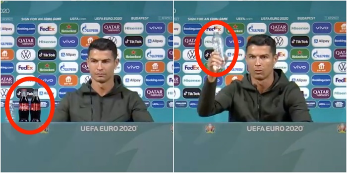Cristiano Ronaldo đã cất hai chai Coca-Cola và ủng hộ việc uống nước lọc.