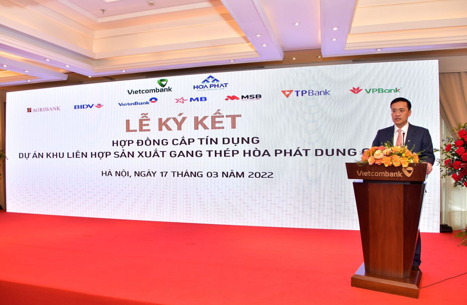 Ông Phạm Quang Dũng – Chủ tịch HĐQT Vietcombank phát biểu tại lễ ký kết