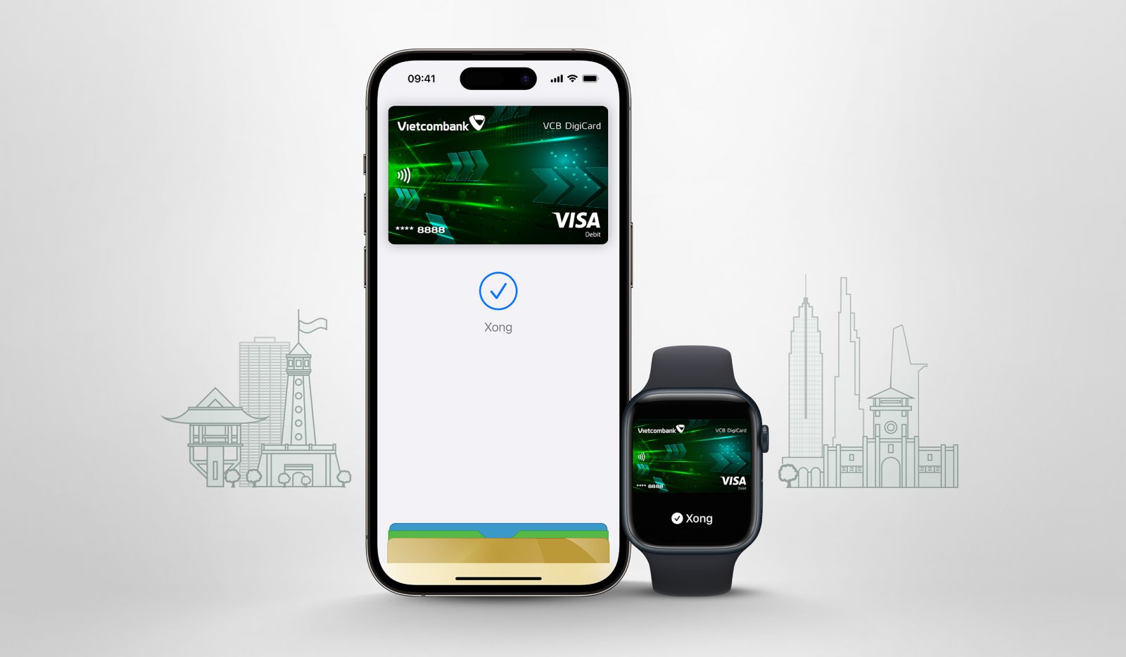 Ngày 8/8, Vietcombank chính thức giới thiệu đến chủ thẻ Visa Apple Pay, một phương thức thanh toán an toàn, bảo mật và riêng tư hơn giúp khách hàng tránh việc đưa thẻ thanh toán cho người khác. 