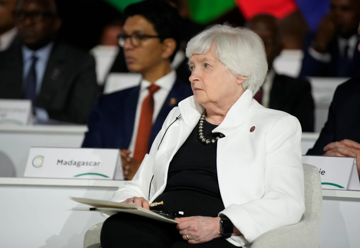 Bộ trưởng Tài chính Mỹ - Janet Yellen tại phiên bế mạc Hội nghị thượng đỉnh về Hiệp ước tài chính toàn cầu mới vào ngày 23/6/ 2023 tại Paris. Ảnh: AP