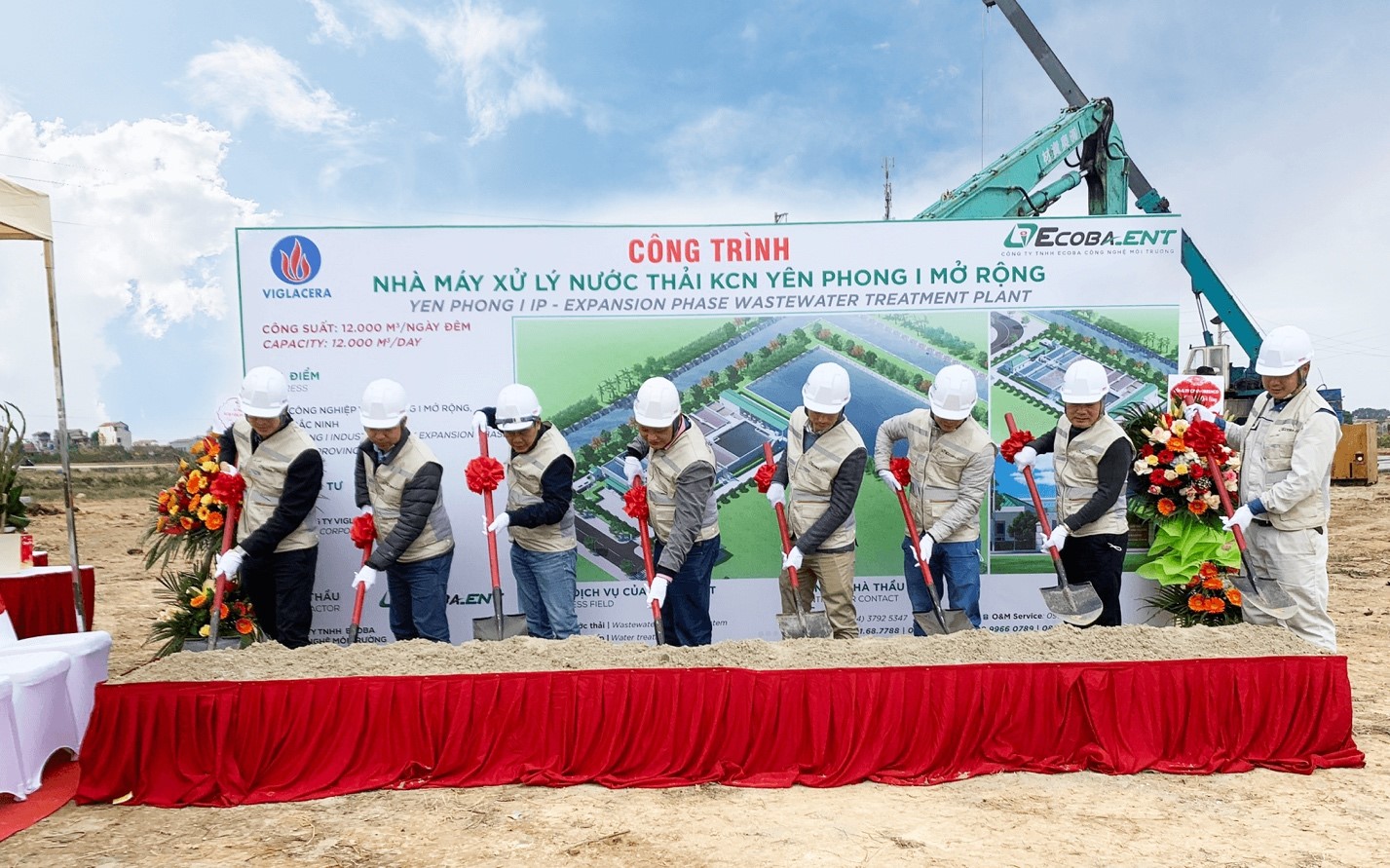 Nhà máy xử lý nước thải KCN Yên Phong I mở rộng có tổng công suất 12.000 m3/ngày đêm được nhà thầu Ecoba ENT khởi công vào tháng 1/2022 vừa qua