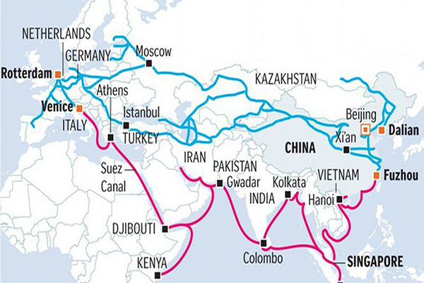 p/Italy dự kiến sắp ký với Trung Quốc bản ghi nhớ về sáng kiến “Vành đài và Con đường”. Ảnh: Tuyến đường Hàng hải và Đường bộ trong Sáng kiến Vành đai Con đường của Trung Quốc.