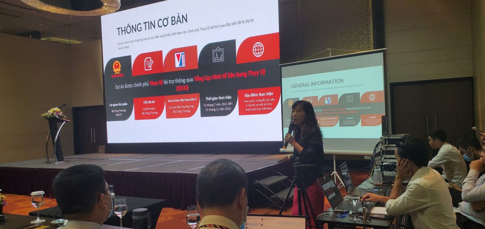 Bà Nguyễn Thị Minh Thúy - Giám đốc Trung tâm INTEC (Cục XTTM) trình bày tổng quan về dự án SECO.