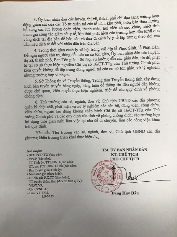 Công văn của UBND tỉnh Quảng Ninh về việc cách ly 14 ngày đối với những người đến từ vùng dịch