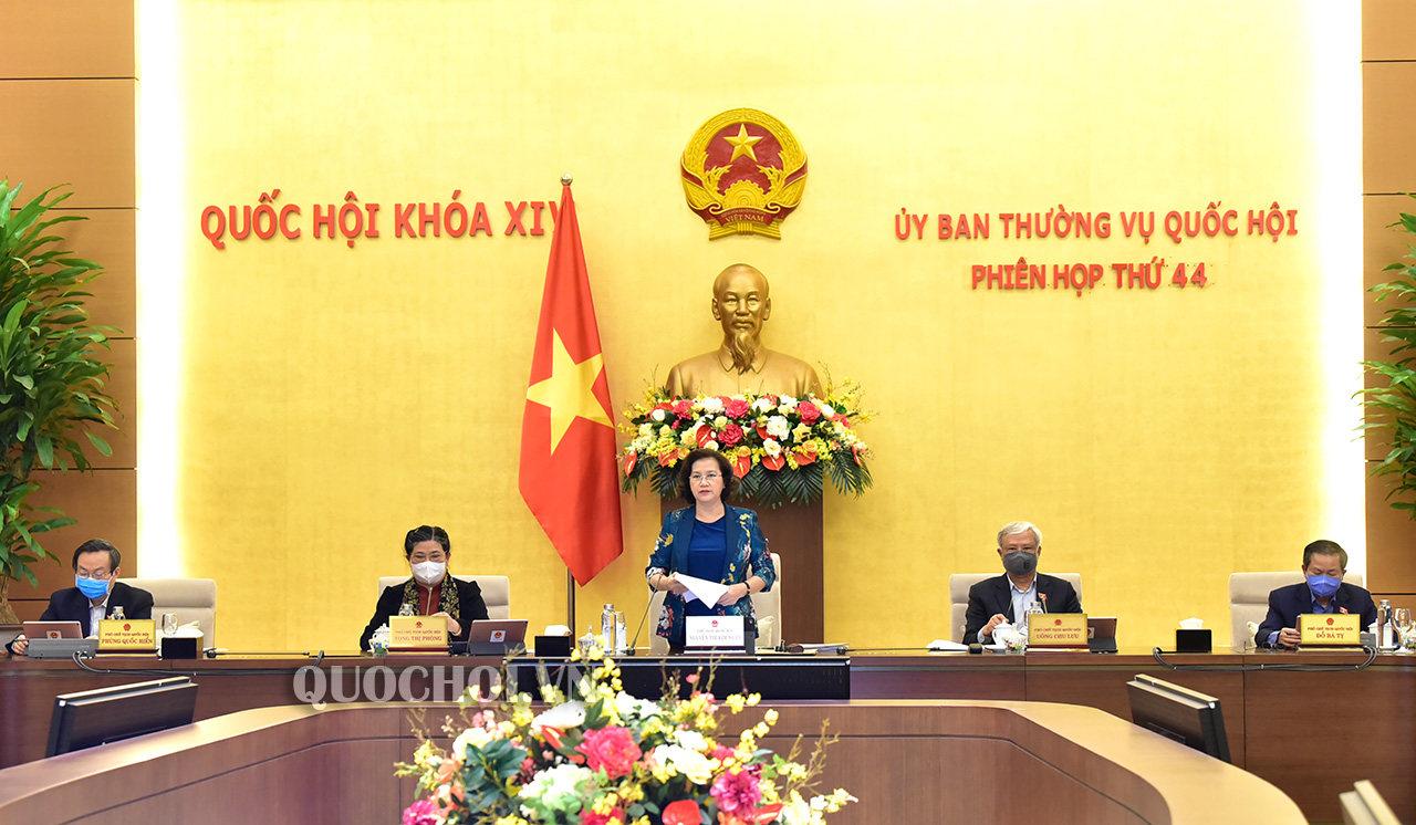 Chủ tịch Quốc hội Nguyễn Thị Kim Ngân và các Phó Chủ tịch Quốc hội điều hành phiên họp. Ảnh: Văn Điệp/TTXVN.