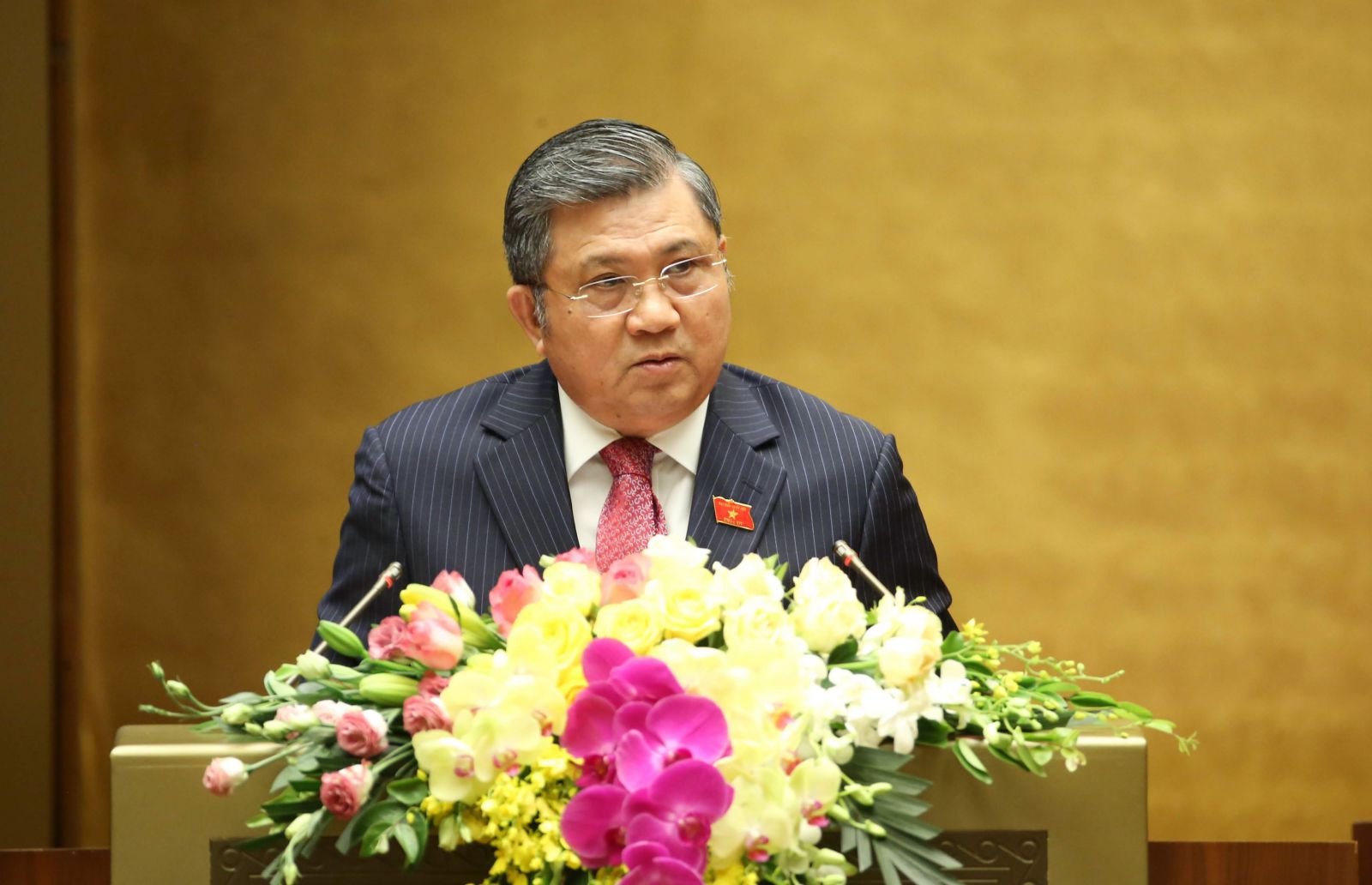 Chủ nhiệm Ủy ban Đối ngoại của Quốc hội Nguyễn Văn Giàu trình bày Báo cáo thẩm tra về việc phê chuẩn Hiệp định thương mại tự do giữa CHXHCN Việt Nam và Liên minh Châu Âu.