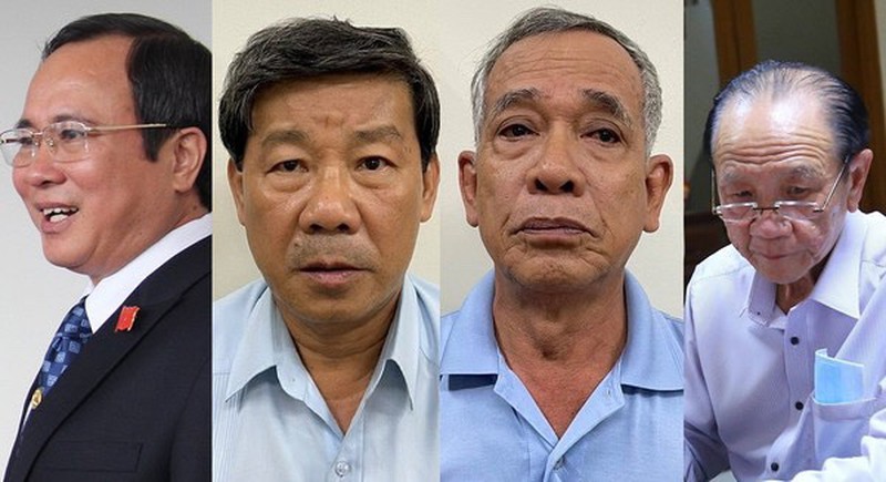 Từ trái qua: Các bị can Trần Văn Nam, Trần Thanh Liêm, Phạm Văn Cành và Nguyễn Văn Minh. 