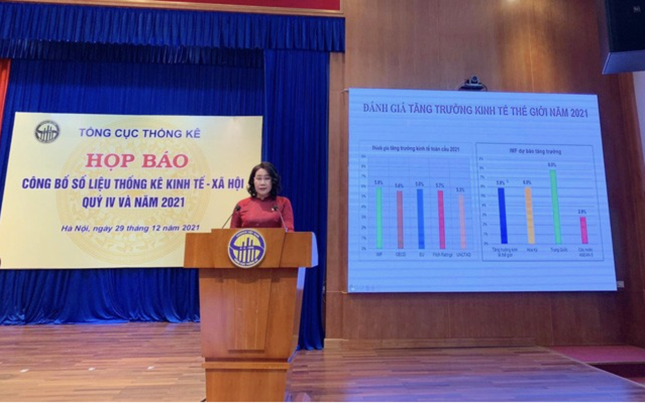 Tổng cục trưởng Tổng cục Thống kê Nguyễn Thị Hương công bố báo cáo tình hình kinh tế - xã hội quý IV và năm 2021.