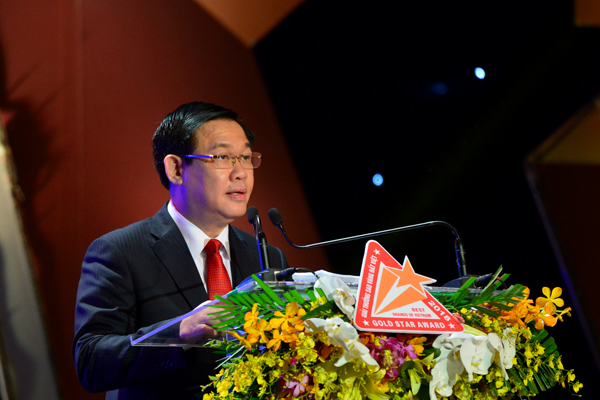 Phó Thủ tướng Vương Đình Huệ phát biểu chúc mừng Lễ trao Giải Sao Vàng Đất Việt 2018