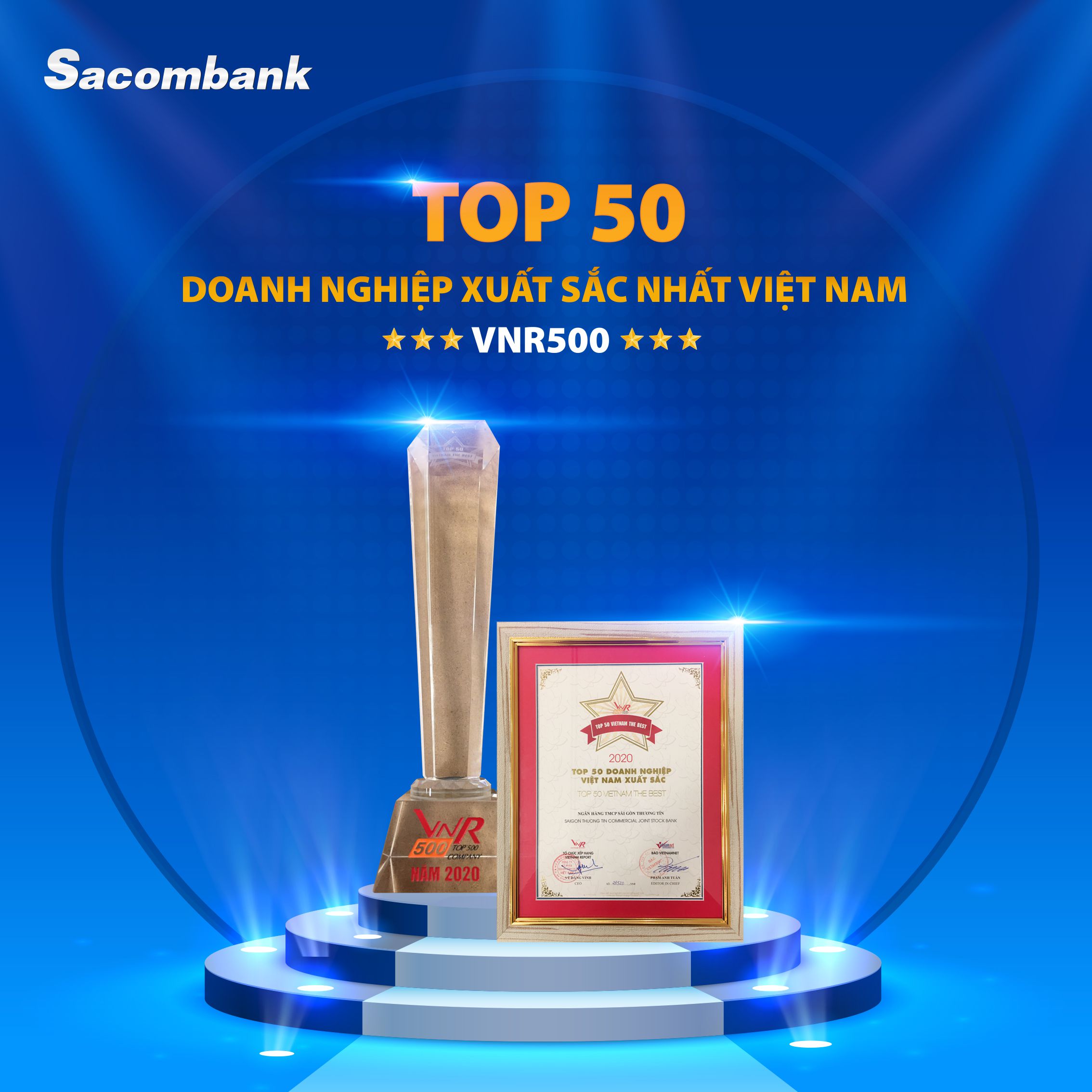 Sacombank nhận giải thưởng Top 50 Doanh nghiệp xuất sắc nhất Việt Nam (VNR500)
