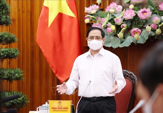 Thủ tướng Chính phủ Phạm Minh Chính tại cuộc họp thường trực Chính phủ về công tác phòng, chống dịch COVID-19.