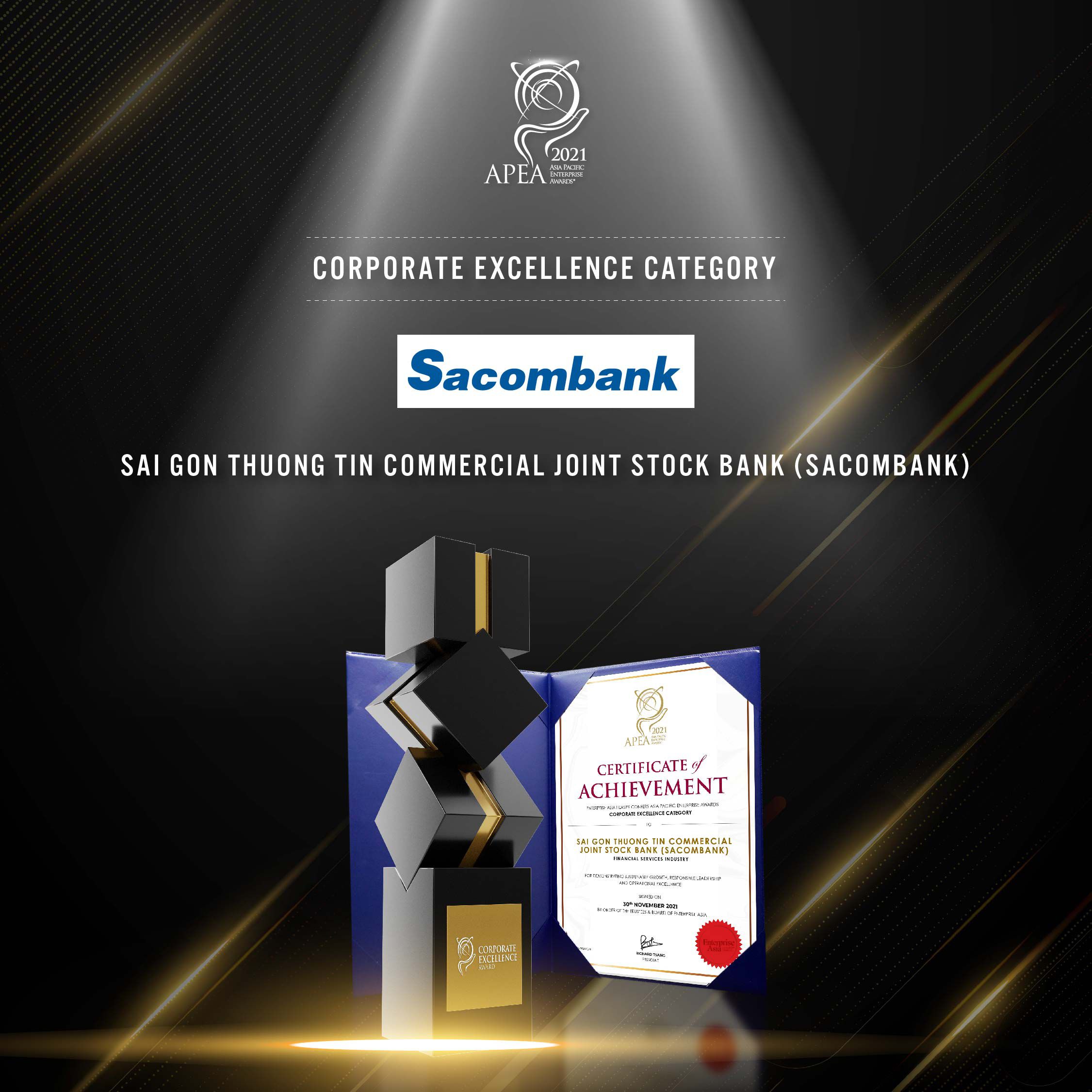 Sacombank vừa vinh dự nhận thêm hai giải thưởng “Doanh nghiệp Xuất sắc Châu Á năm 2021”