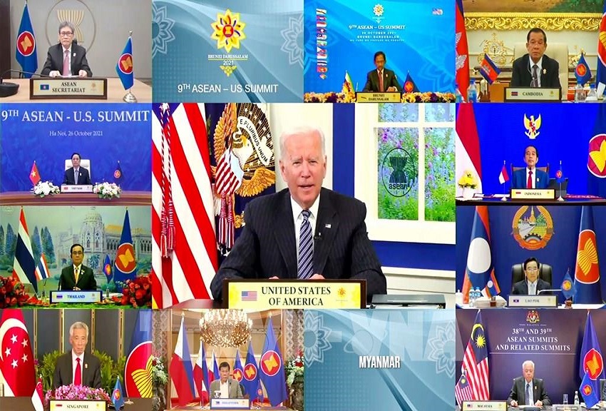 Trưởng đoàn các nước ASEAN và Hoa Kỳ tham dự Hội nghị cấp cao ASEAN - Hoa Kỳ lần thứ 9 bằng hình thức trực tuyến ngày 26-10-2021. Ảnh tư liệu: Dương Giang/TTXVN