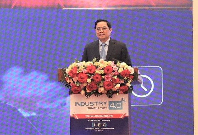 Thủ tướng Phạm Minh Chính phát biểu tại Diễn đàn cấp cao về Công nghiệp 4.0 năm 2021. Ảnh: VGP