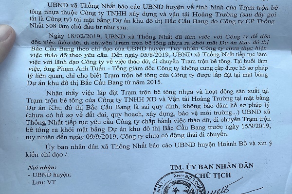Báo cáo của UBDN xã Thống Nhất gửi UBND huyện Hoành bồ từ năm 2019, tuy nhiên mọi sai phạm vẫn được bỏ qua? Ảnh Lê Cường