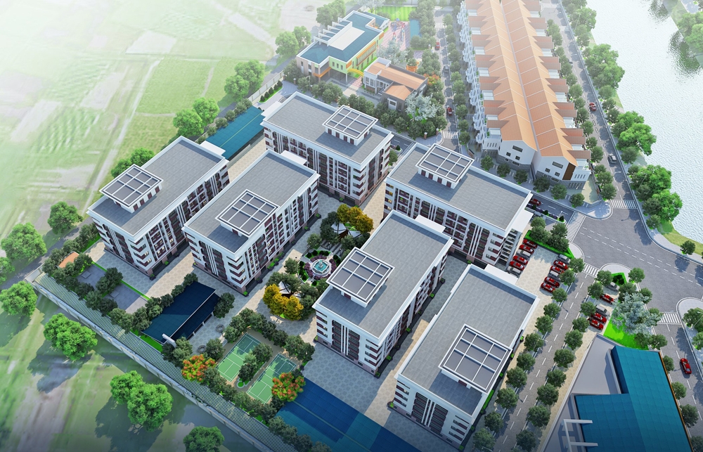 Phối cảnh Khu nhà ở xã hội cho công nhân, người lao động sắp được triển khai tại xã Nghi Xá, huyện Nghi Lộc, Nghệ An được địa phương chấp thuận cho Công ty CP địa ốc Kim Thi làm chủ đầu tư