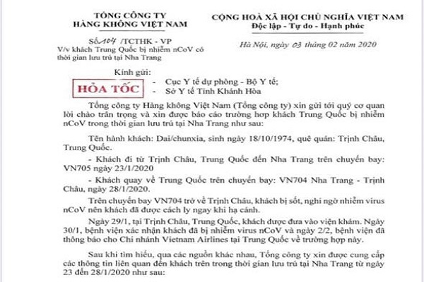 Khách Trung Quốc bị nhiễm nCoV có thời gian lưu trú tại Nha Trang