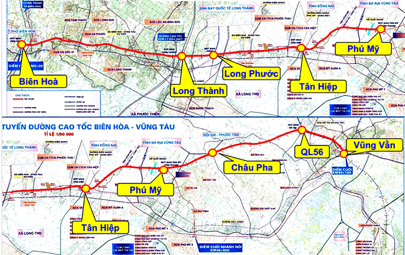 Sơ đồ hướng tuyến cao tốc Biên Hòa - Vũng Tàu - Ảnh: Báo Bà Rịa-Vũng Tàu điện tử