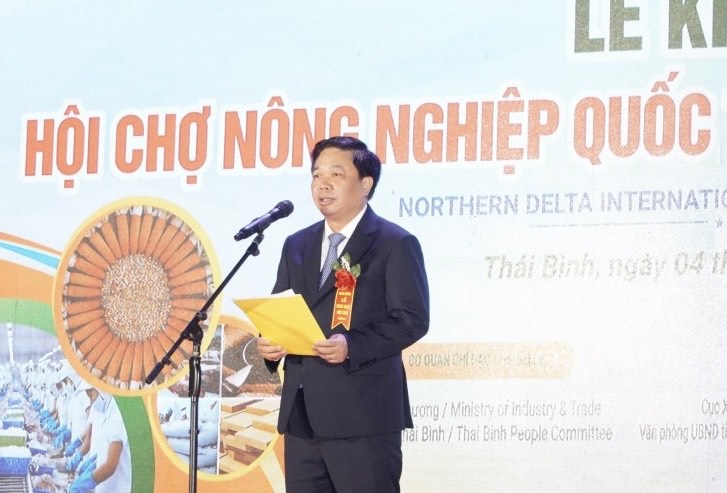 Ông Nguyễn Quang Hưng, Phó Chủ tịch Thường trực UBND tỉnh Thái Bình phát biểu khai mạc Hội chợ Nông nghiệp quốc tế Đồng bằng Bắc Bộ 2022