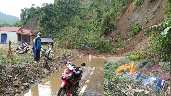 Vụ sạt lở đất trên tuyến ĐT 254 ngày 22/8/2020 khiến 1 xe ô tô đang lưu thông bị vùi lấp. Ảnh: Toán Nguyễn.