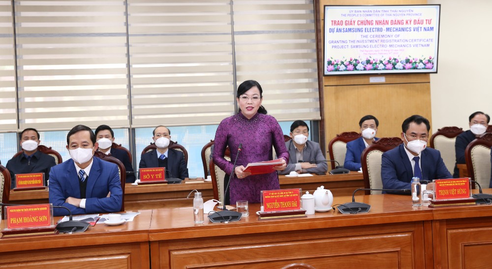 Bà Nguyễn Thanh Hải, Ủy viên Trung ương Đảng, Bí thư Tỉnh ủy Thái Nguyên phát biểu tại buổi lễ. Ảnh Báo Thái Nguyên.