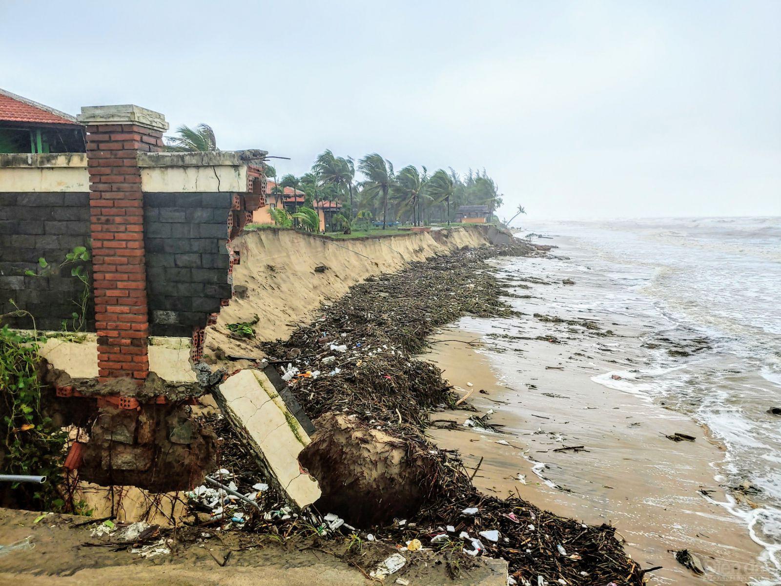 Bờ biển Cửa Đại bị sạt lở nặng do ảnh hưởng của mưa lớn.