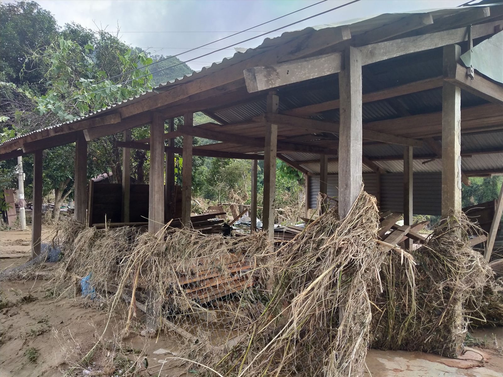 Hàng trăm ngôi nhà của đồng bào Cơ Tu tại huyện Nam Trà My bị hư hại do thủy điện Đăk Mi 4 xả lũ, phía công ty vẫn khẳng định đúng quy trình. (Ảnh Báo Quảng Nam)