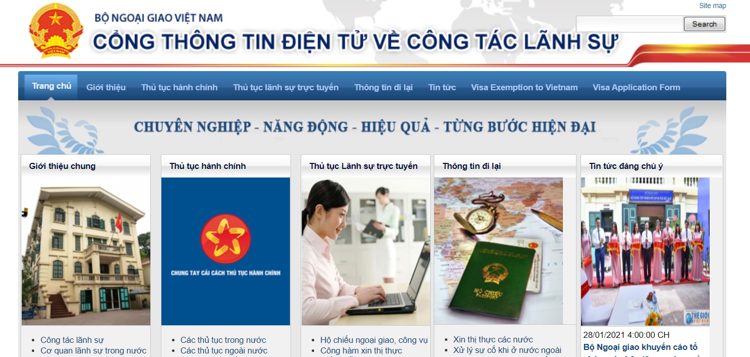 Danh sách quốc gia và vùng lãnh thổ được đăng tải trên trang web lanhsuvietnam.gov.vn 